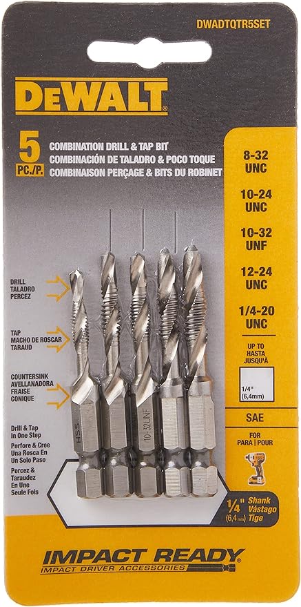 DEWALT Drill Tap Set, Impact Ready, 1/4-Inch, 5-Piece (DWADTQTR5 - photo 2