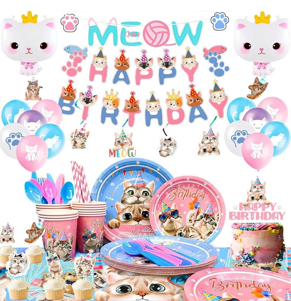 Cat Birthday Party Supplies - 178pcs Cat Party Decorations