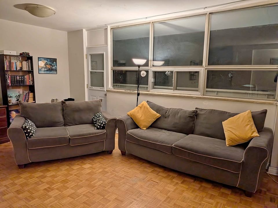2 Light Green Couches with Throw Pillows