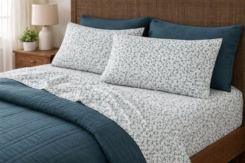 NEW Home Decorators 4-PC Full Sheet Set (Green Pattern) 🛏🏆 - photo 2