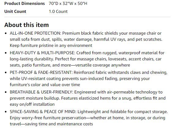 New~Massage Chair Cover, Universal, Waterproof, Dust, Pet - photo 2