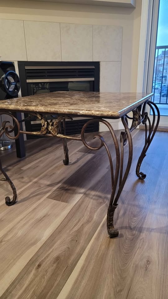 Hand-Forged Wrought Iron Coffee Table with Marble Top - photo 2