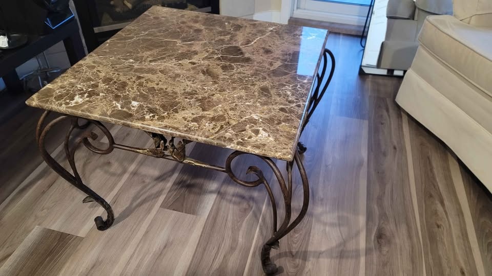 Hand-Forged Wrought Iron Coffee Table with Marble Top - photo 3