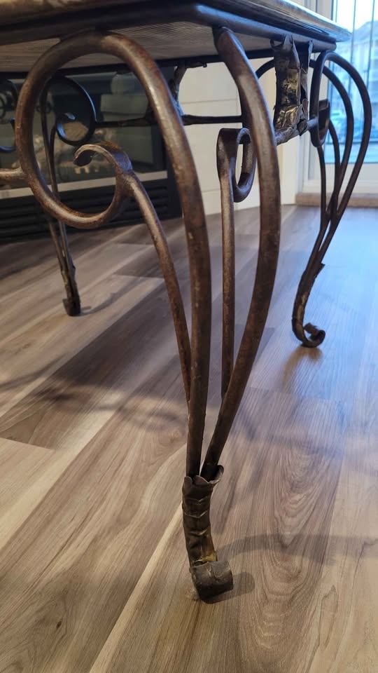 Hand-Forged Wrought Iron Coffee Table with Marble Top - photo 4