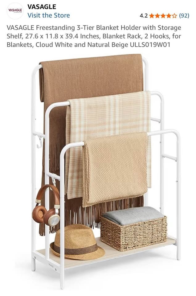 VASAGLE 3-Tier Blanket Rack Storage Shelf White Wood - Brand New - photo 4
