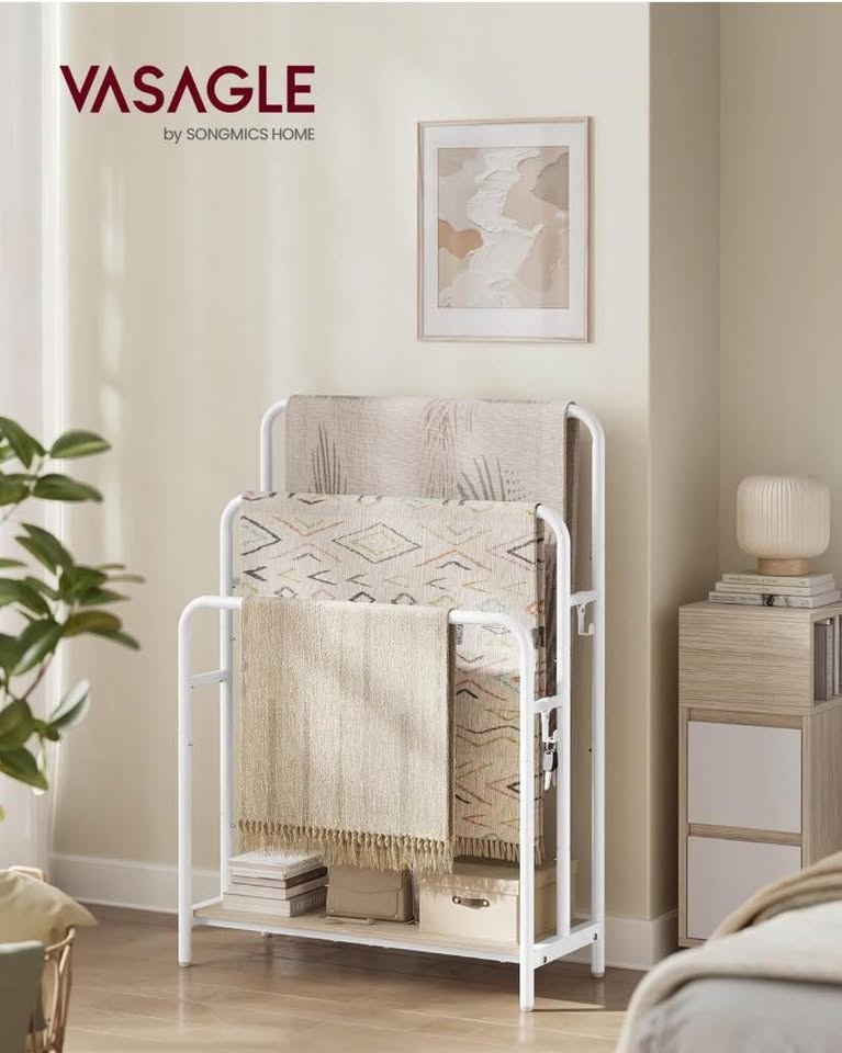 VASAGLE 3-Tier Blanket Rack Storage Shelf White Wood - Brand New - photo 5