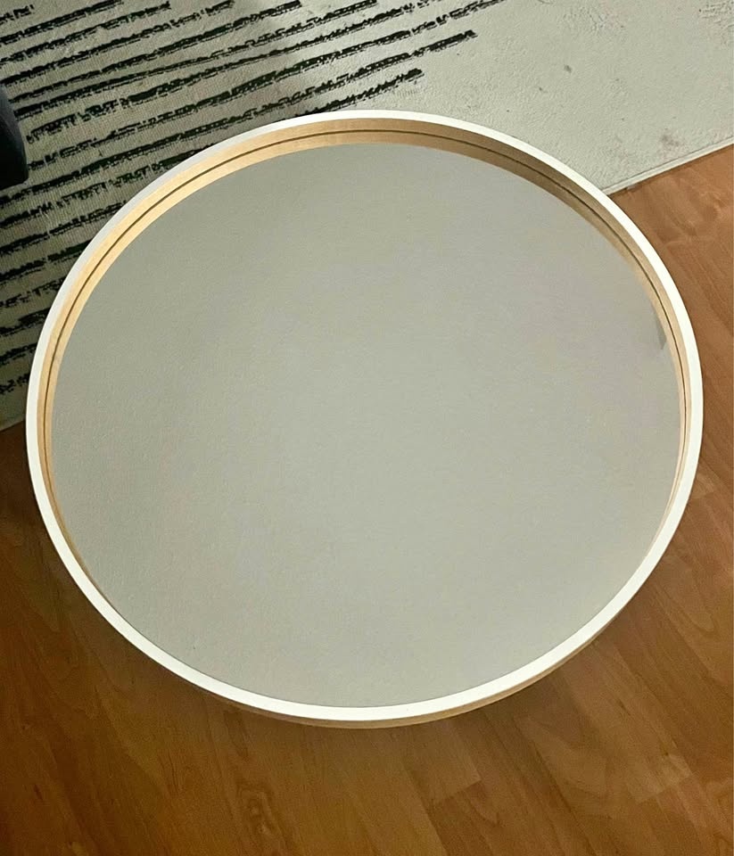 Round IKEA Mirror with Light Wood Frame