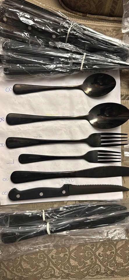 47pc Black Stainless Steel Cutlery Set - 1 Small Fork Missing