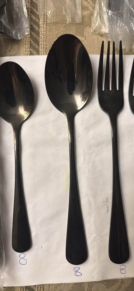47pc Black Stainless Steel Cutlery Set - 1 Small Fork Missing - photo 2