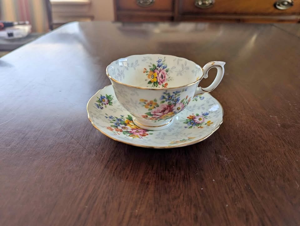 Vintage Crown Staffordshire Teacup & Saucer - Wildflower