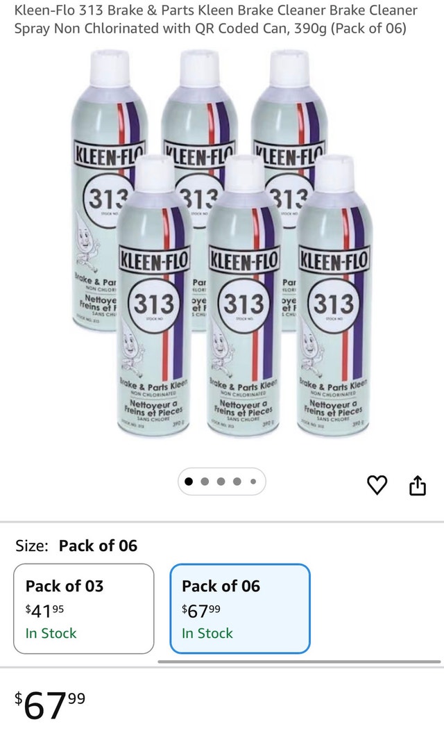 6 bottles of Brakes & Parts Cleaner Kleen Flo Honda
