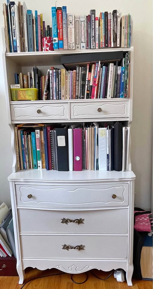 Solid wood bookshelf with drawers
