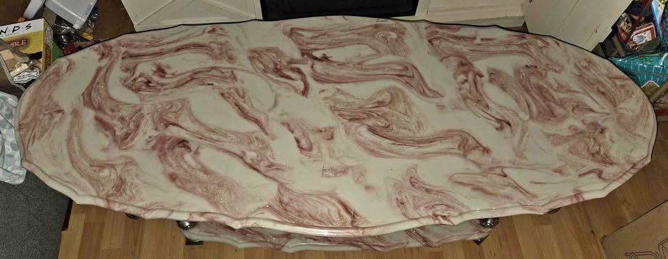 Ornate Oval Marble Coffee Table Marbled Shelf