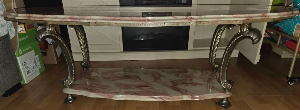 Ornate Oval Marble Coffee Table Marbled Shelf - photo 2
