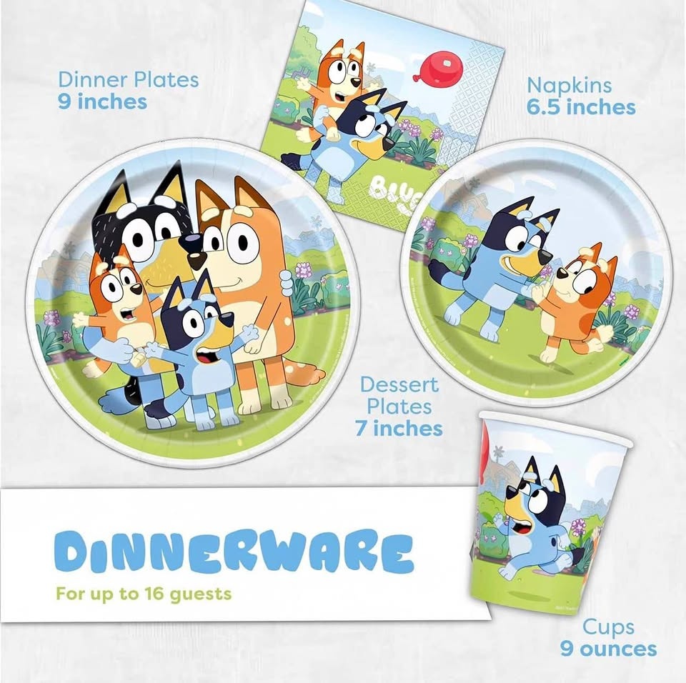 BNIB Bluey Theme Plates, Cups, Napkins & Table Cover (30 ppl)