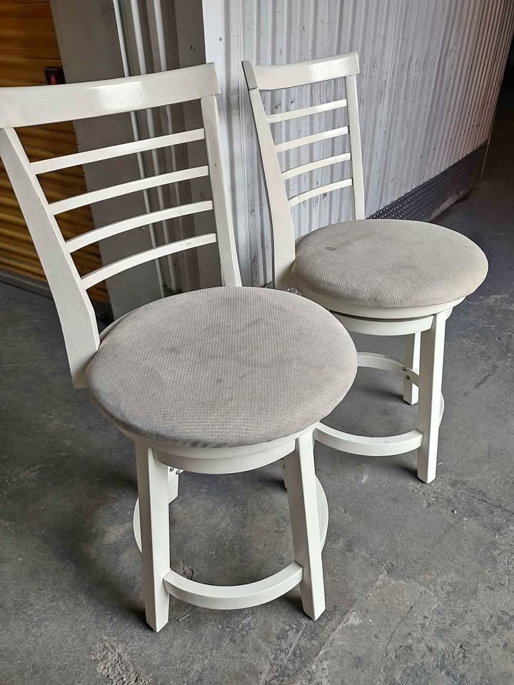 2 Big and Tall White Bar Stools