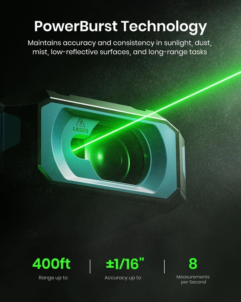 MILESEEY S50 Green-Beam Laser Distance Measure 400ft - photo 4