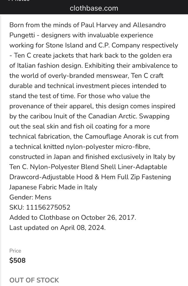 TEN C Anorak "Liam Gallagher Jacket" Parka Made In Italy - photo 5