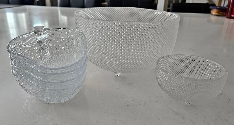 Large and Smaller Serving Bowls, and 4 Strawberry Side Dish Set