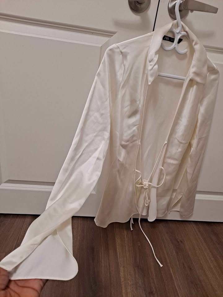 Zara Elegant Cream Tie-Front Blouse - photo 3