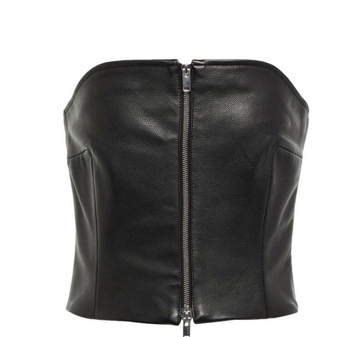 Khaite Black Leather Strapless Top Corset Size 4 Small