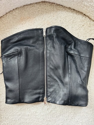 Khaite Black Leather Strapless Top Corset Size 4 Small - photo 3