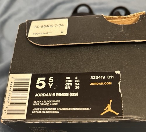 Size 5.5 (GS) Jordan 6 Rings Mid Black - 323419-011 - photo 2