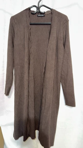 CABLE & GAUGE Brown Long Sides Boho Open Front Waterfall Cardiga