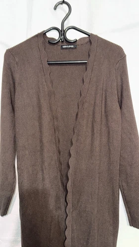 CABLE & GAUGE Brown Long Sides Boho Open Front Waterfall Cardiga - photo 2