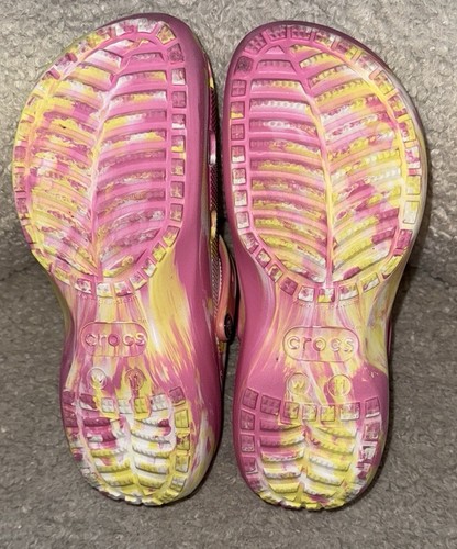 CROCS Pink and Yellow Sandals with Vibrant Tie-Dye Pattern Size - photo 2