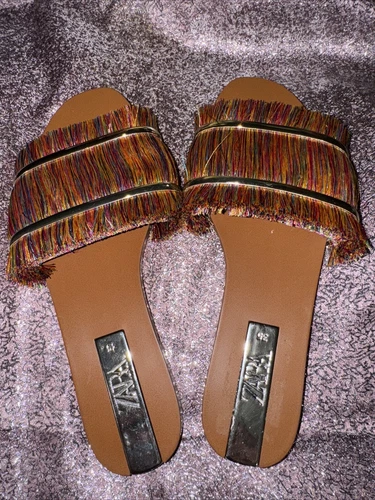 Zara Slide Sandals Rust Flat Square Toe Size 35 EURO - photo 3
