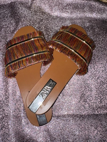 Zara Slide Sandals Rust Flat Square Toe Size 35 EURO - photo 4