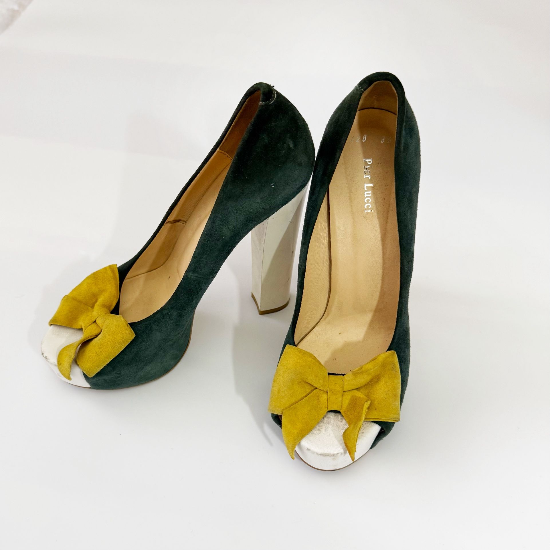 Pier Lucci Genuine Suede Green White Yellow High Heel Shoes