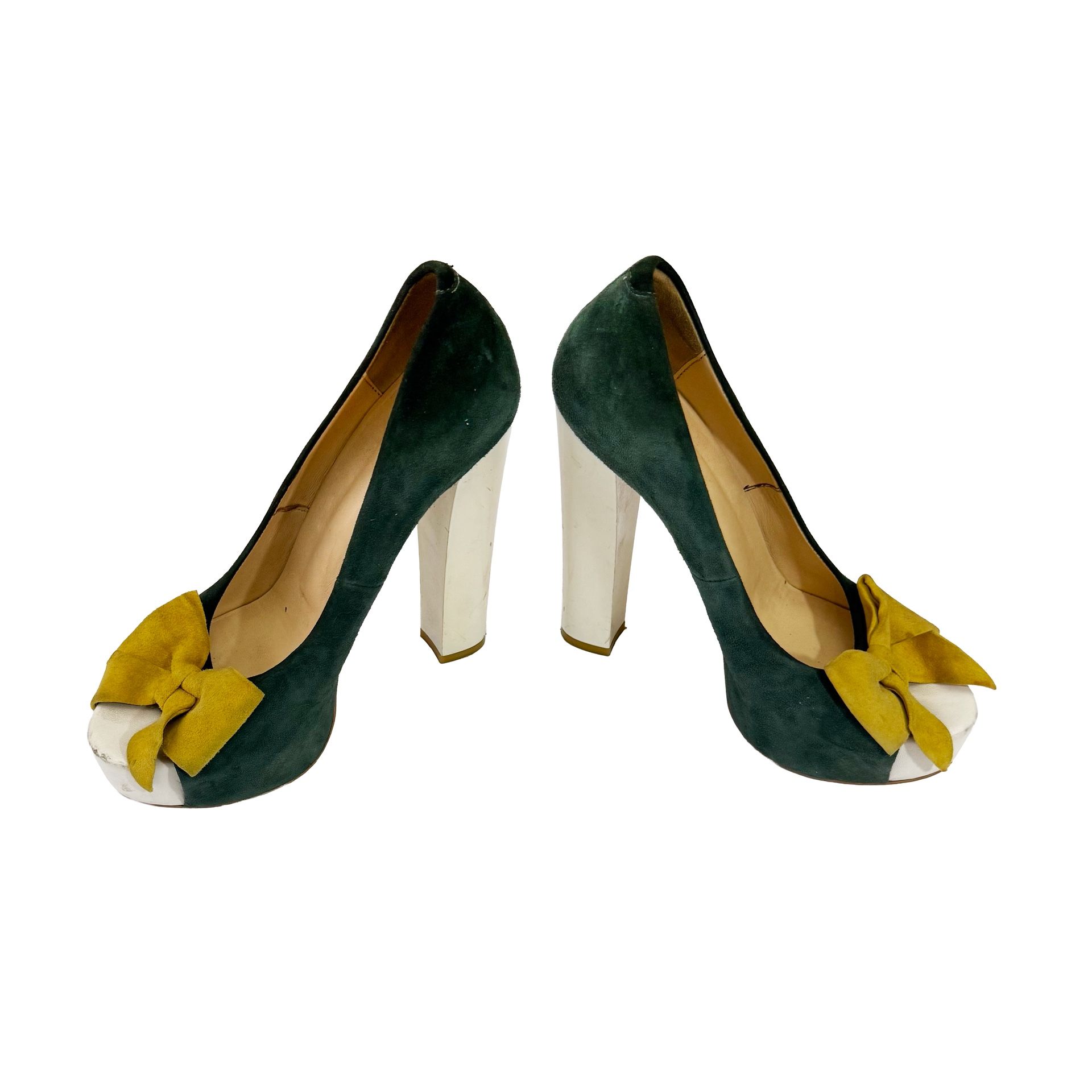 Pier Lucci Genuine Suede Green White Yellow High Heel Shoes - photo 2