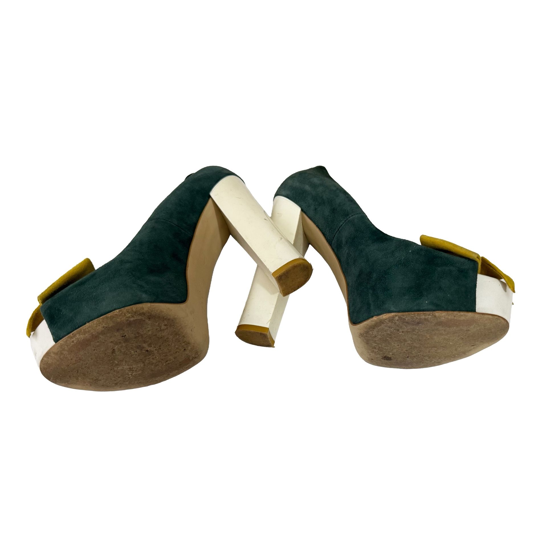 Pier Lucci Genuine Suede Green White Yellow High Heel Shoes - photo 4