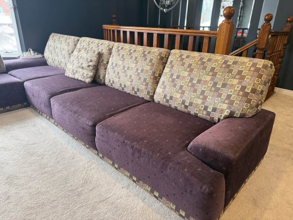 Purple Sectional Sofa with Patterned Cushions - photo 3