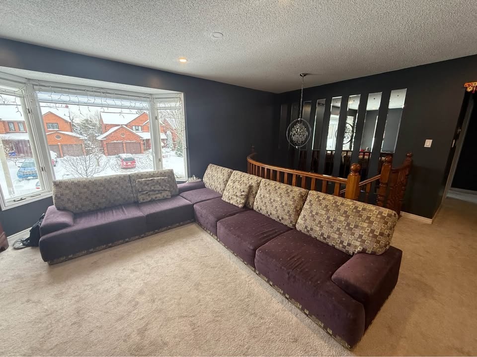 Purple Sectional Sofa with Patterned Cushions - photo 4