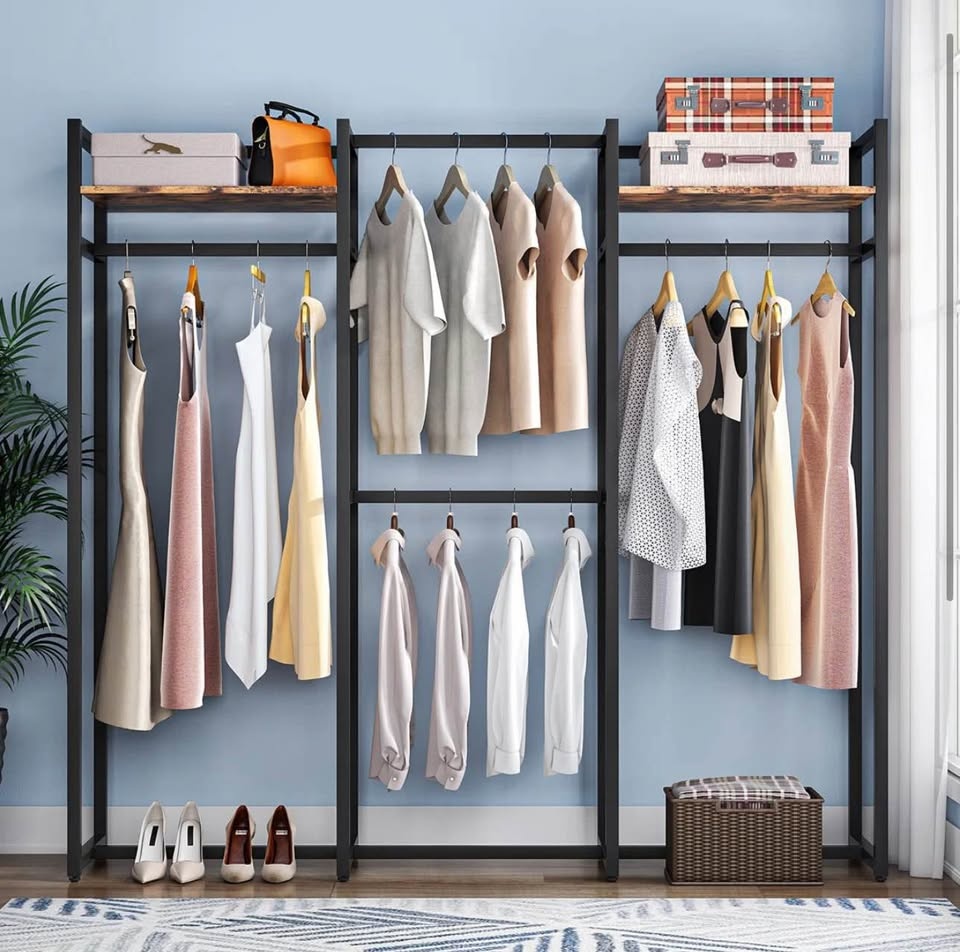 70" Heavy Duty Metal Clothing Rack with Shelves | 500lb Capacity