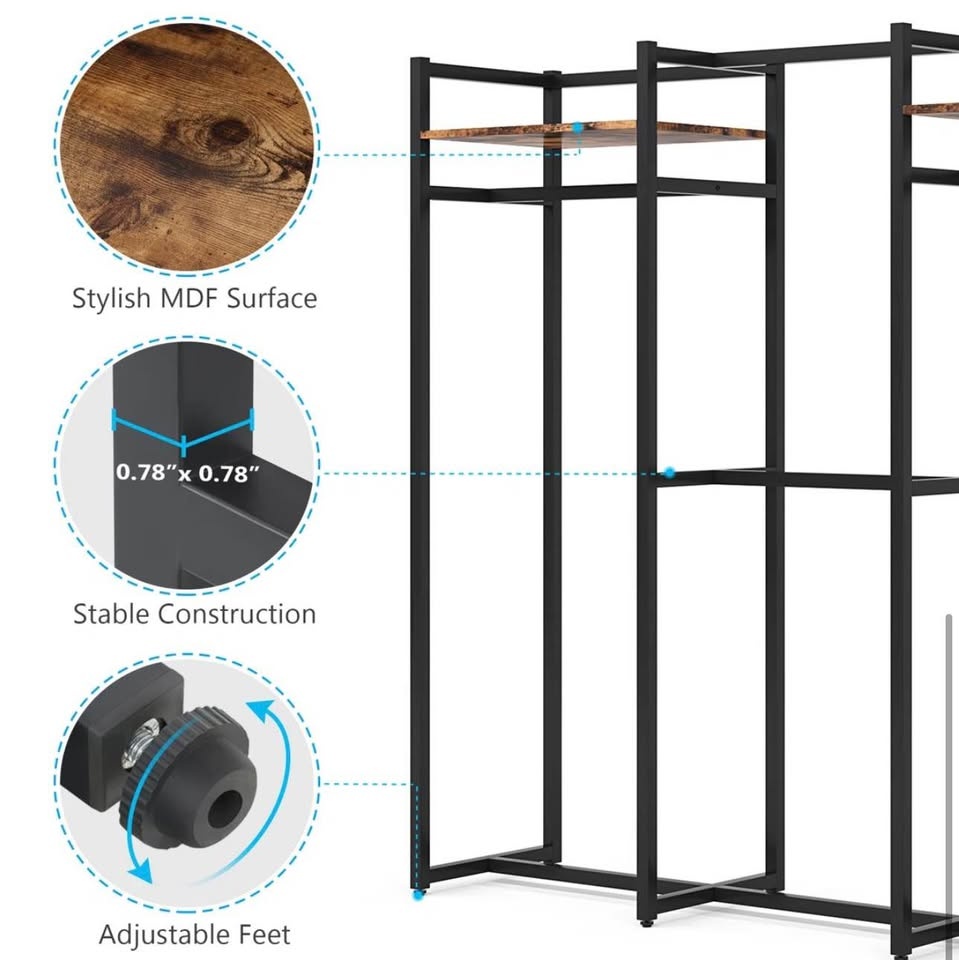 70" Heavy Duty Metal Clothing Rack with Shelves | 500lb Capacity - photo 3
