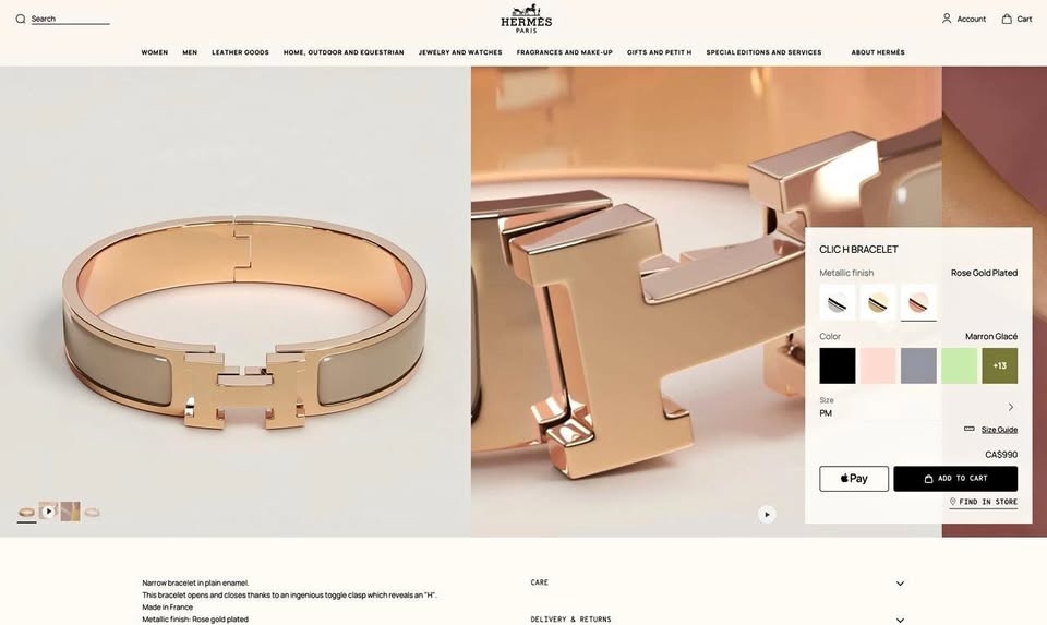Hermès Clic H Bracelet Rose Gold PM - Marron Glacé