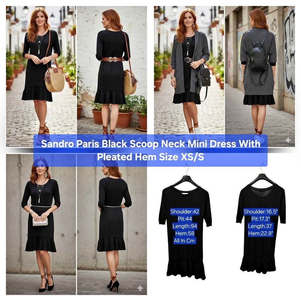 🏆 Sandro Paris Scoop Neck Dress With Pleated Hem Size XS/S