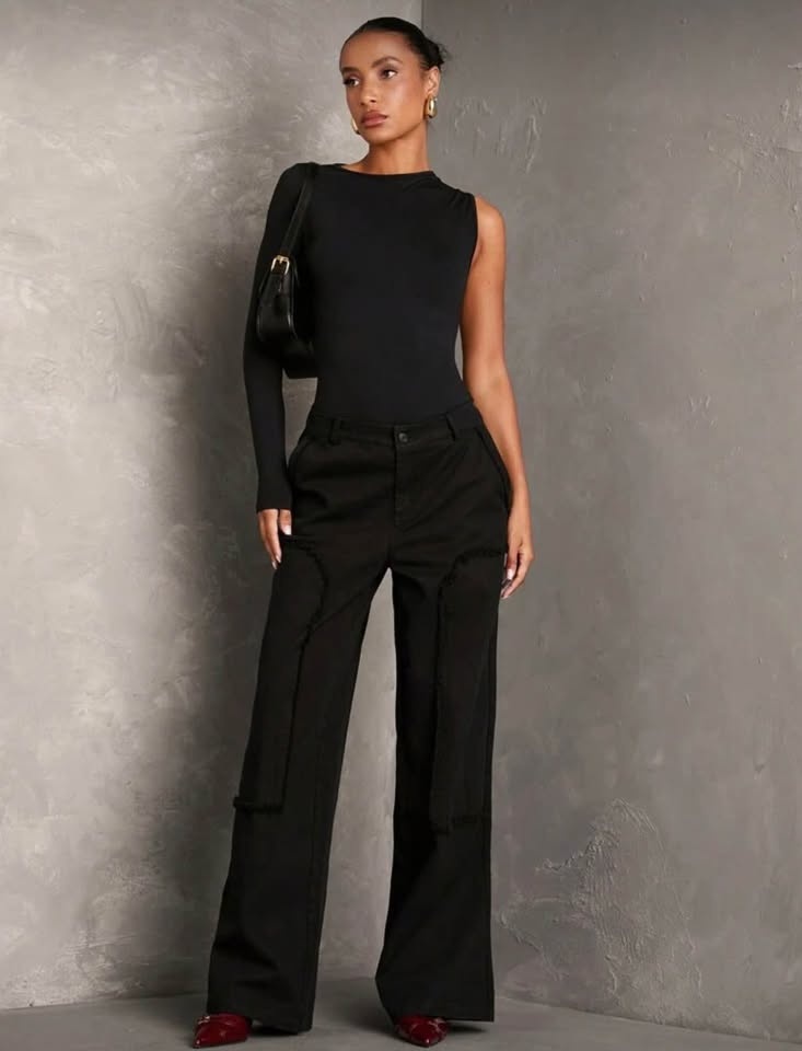 Women's Black One Shoulder Backless Long Sleeve Bodysuit - Size - photo 5