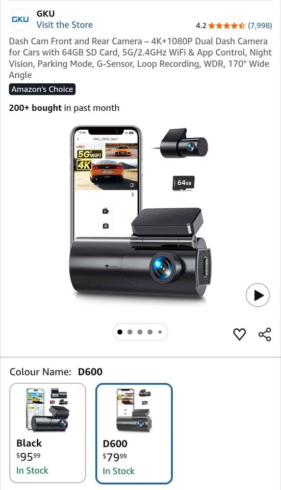 GKU D600 Dash Cam Front/Rear 4K+1080P - photo 2