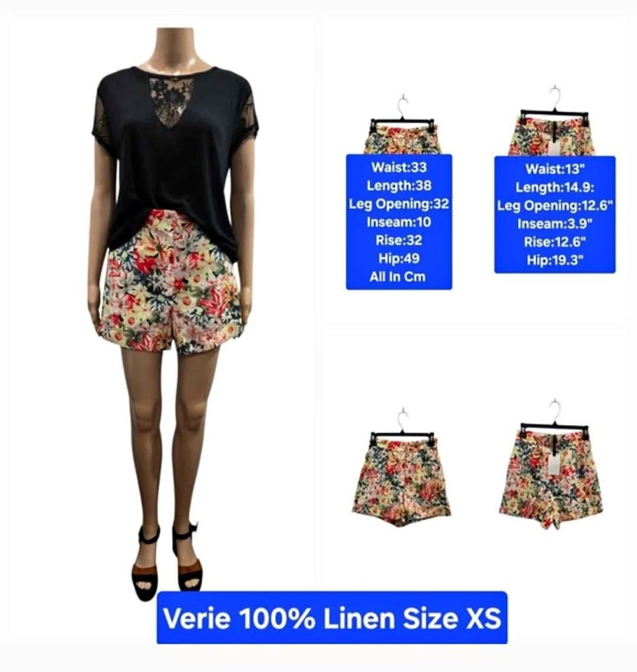 🏆  Verie 100% Linen High-Rise Floral Shorts Size XS