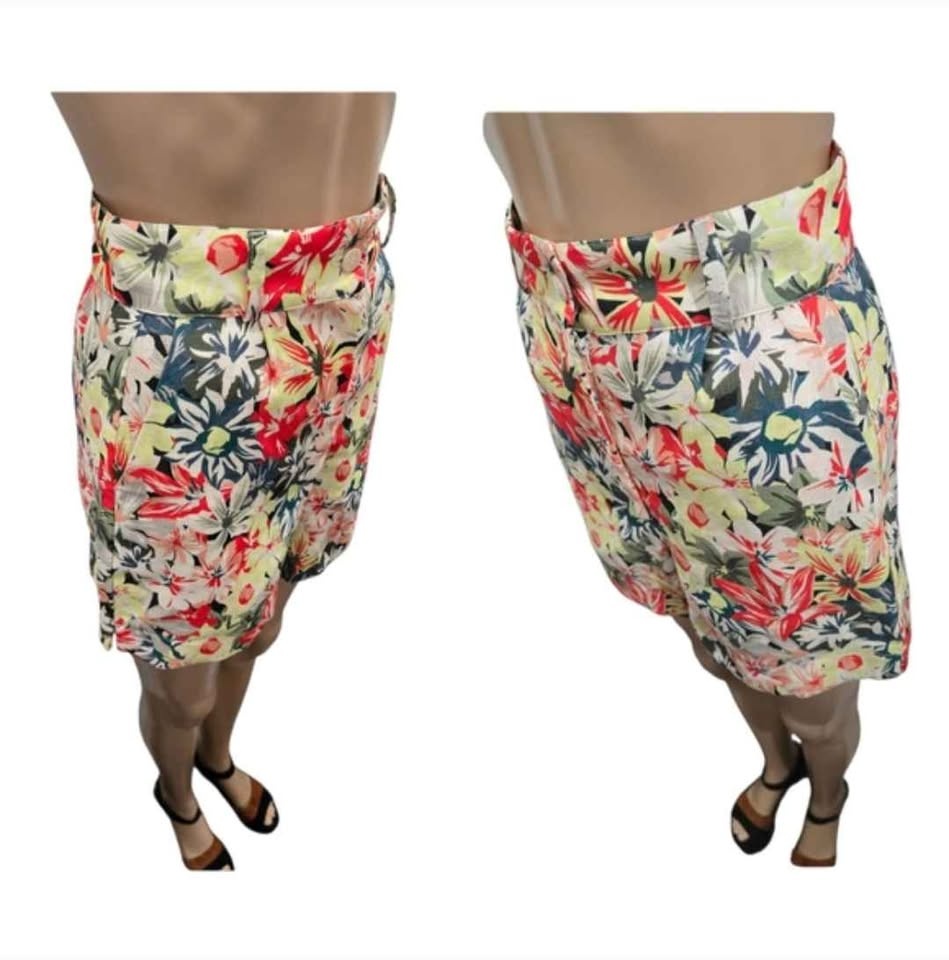 🏆  Verie 100% Linen High-Rise Floral Shorts Size XS - photo 4
