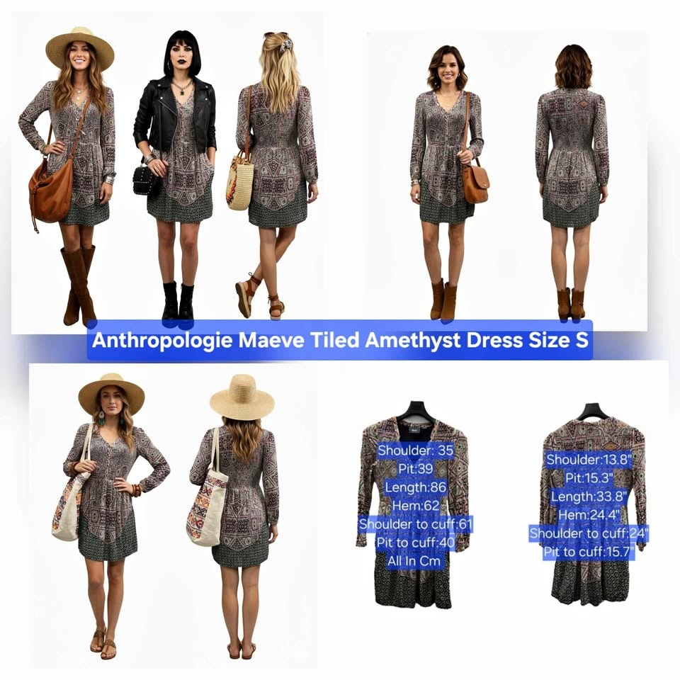 🏆  Anthropologie Maeve Tiled Amethyst Dress Size S