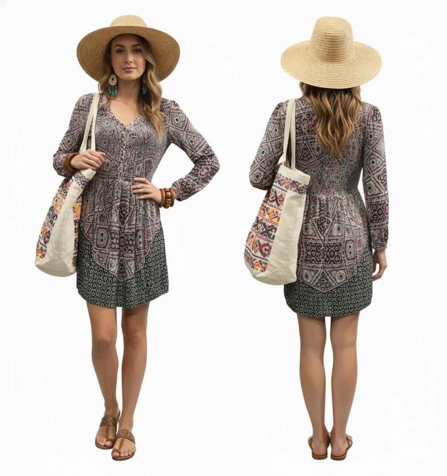 🏆  Anthropologie Maeve Tiled Amethyst Dress Size S - photo 2