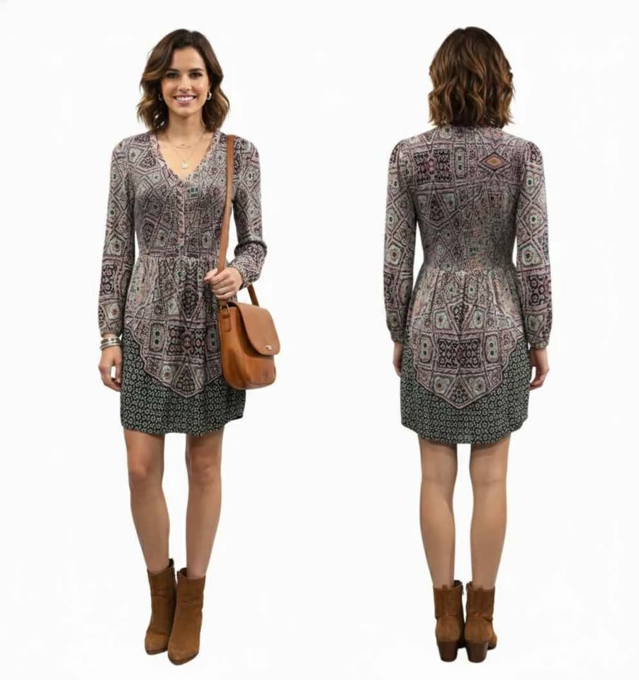 🏆  Anthropologie Maeve Tiled Amethyst Dress Size S - photo 3