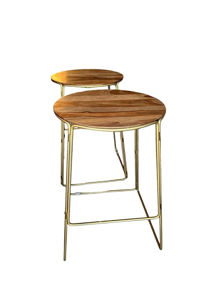 Pair of Bar Stools Wood & Gold