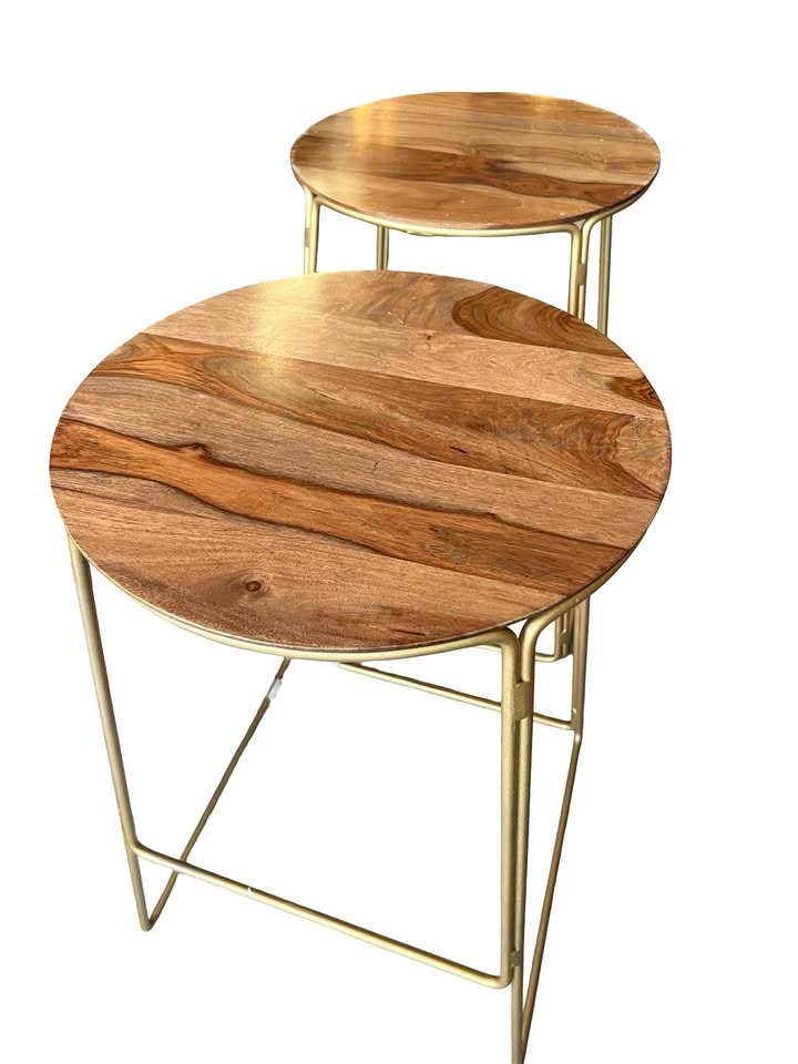 Pair of Bar Stools Wood & Gold - photo 2